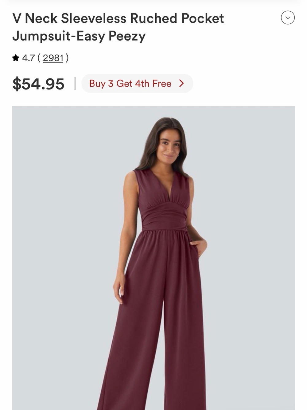 NWT HALARA Sleeveless V-Neck Easy Peezy Jumpsuit in Zinfandel